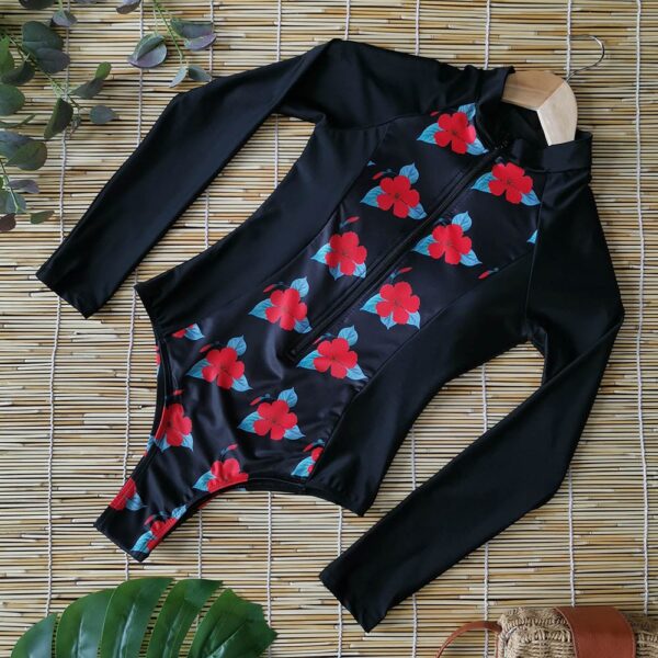 Long Sleeve Floral Printed One Piece Swimsuit - Image 4