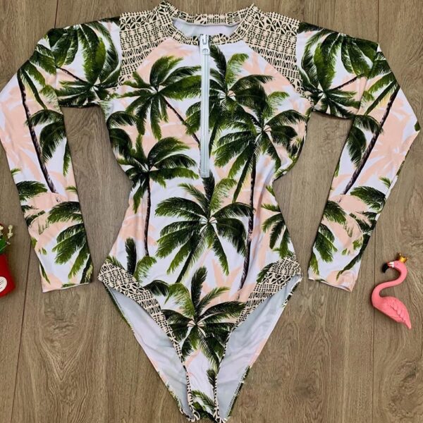 Long Sleeve Floral Printed One Piece Swimsuit - Image 5
